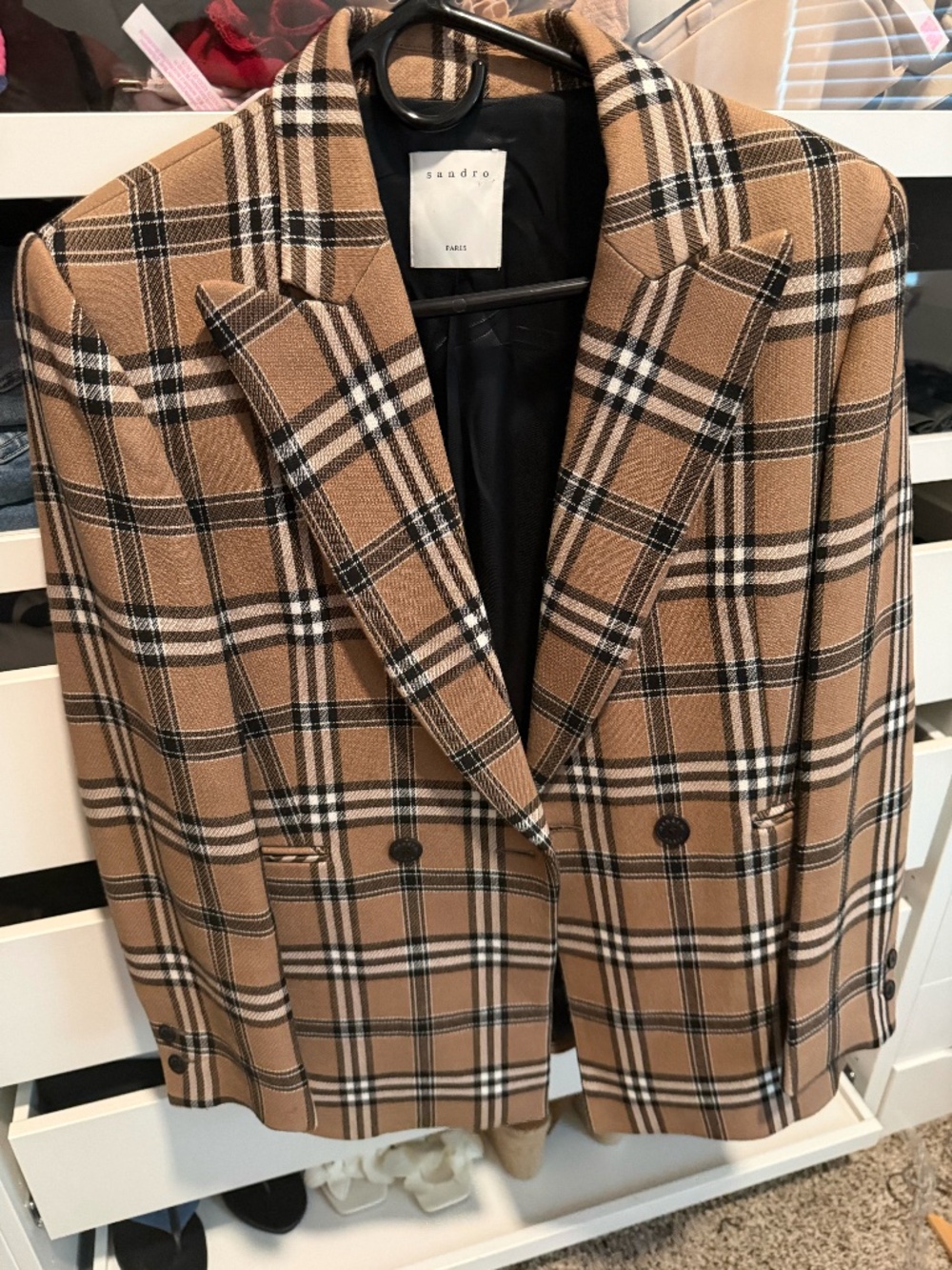 Sandro Paris Plaid Double Breasted Blazer